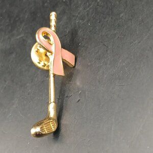 Golt toned Golf Club Pin with Breast Cancer Awareness Ribbon